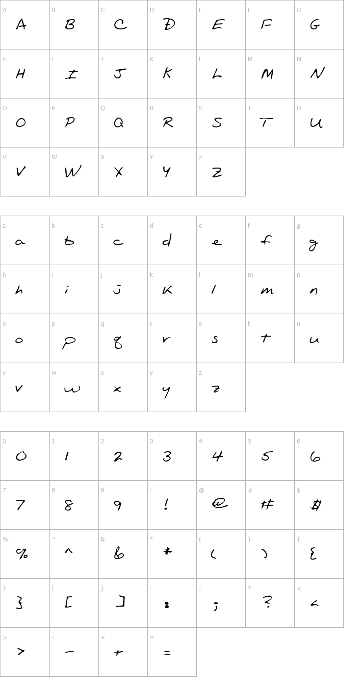 Character Map EvansHand Regular Font