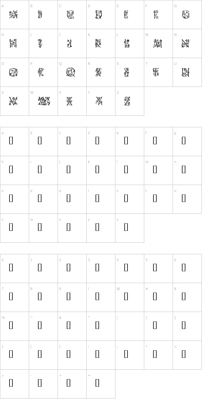Character Map Eve Initials Font