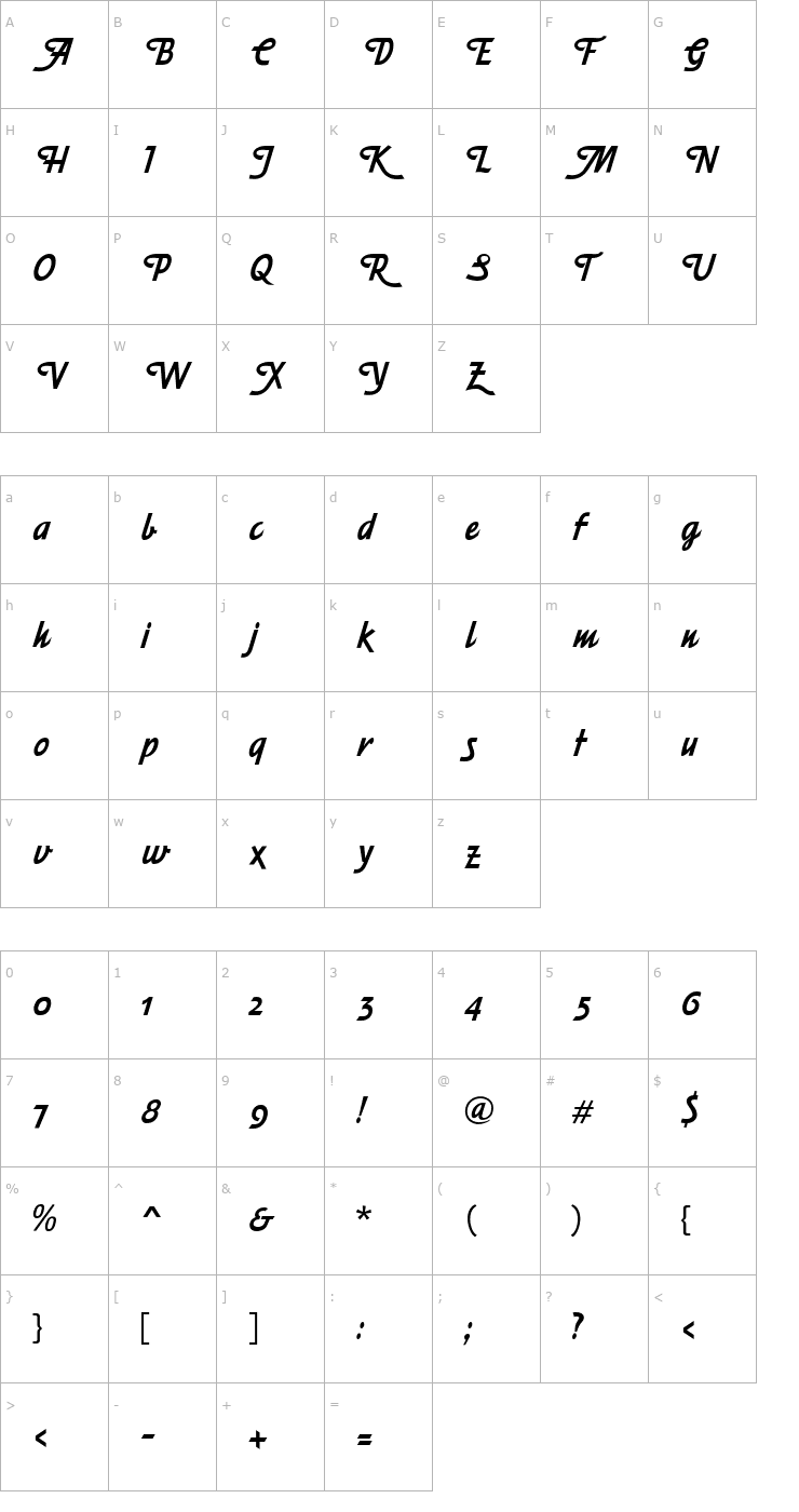 Character Map Eveningnews Fancy PDF Font