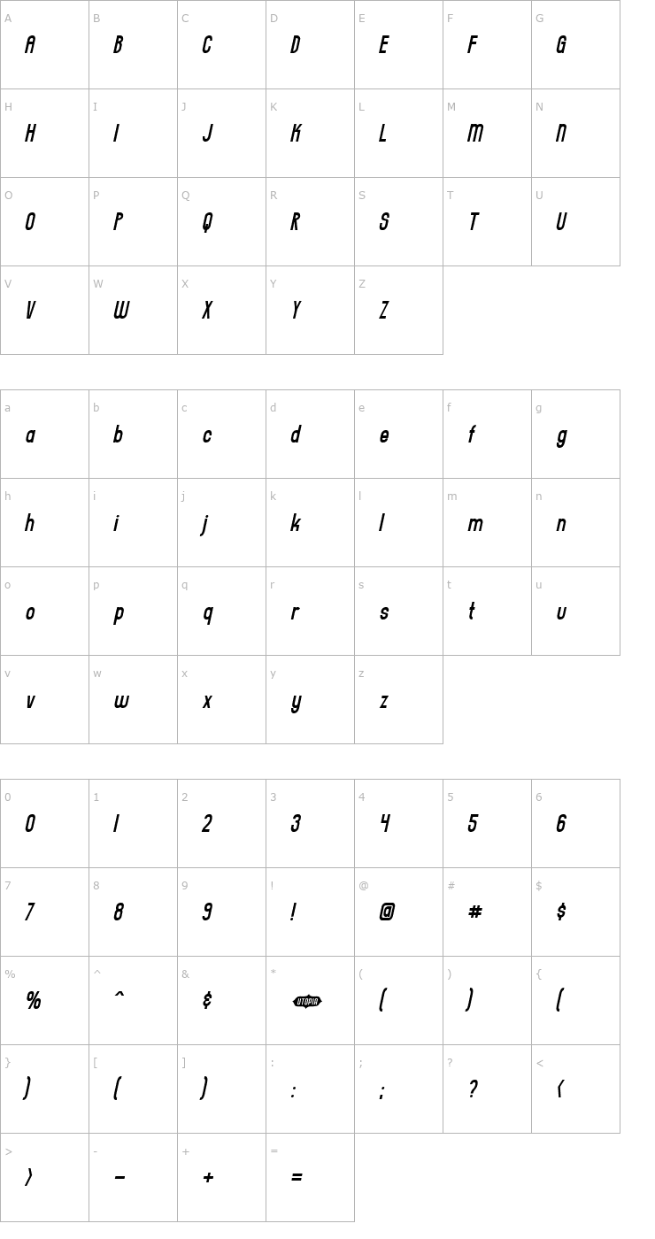 Character Map Everyday Formula Gaunt Sway Font