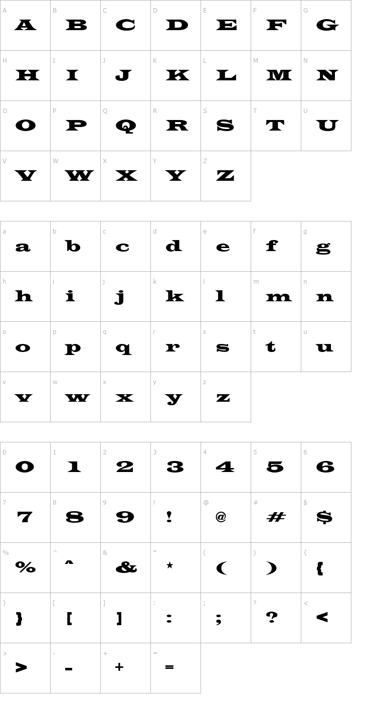 Character Map Evita Regular Font