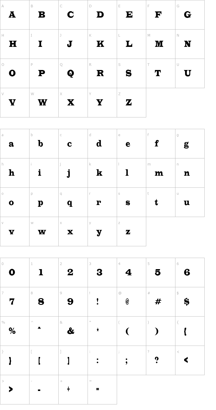 Character Map EvitaUltraCondensed Regular Font