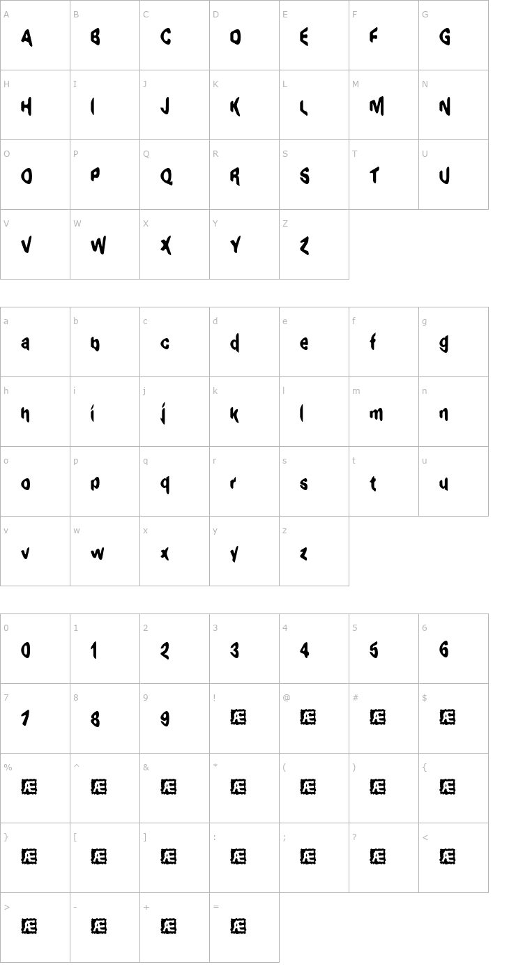 Character Map Exaggerate (BRK) Font