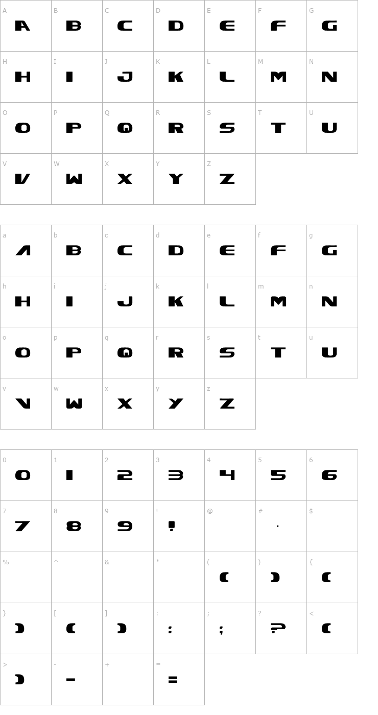 Character Map Excelsior Font