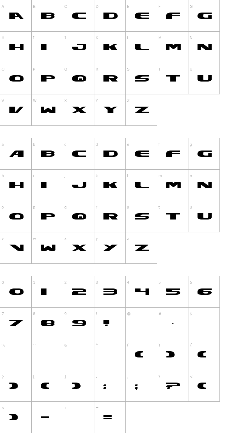 Character Map Excelsior Expanded Font