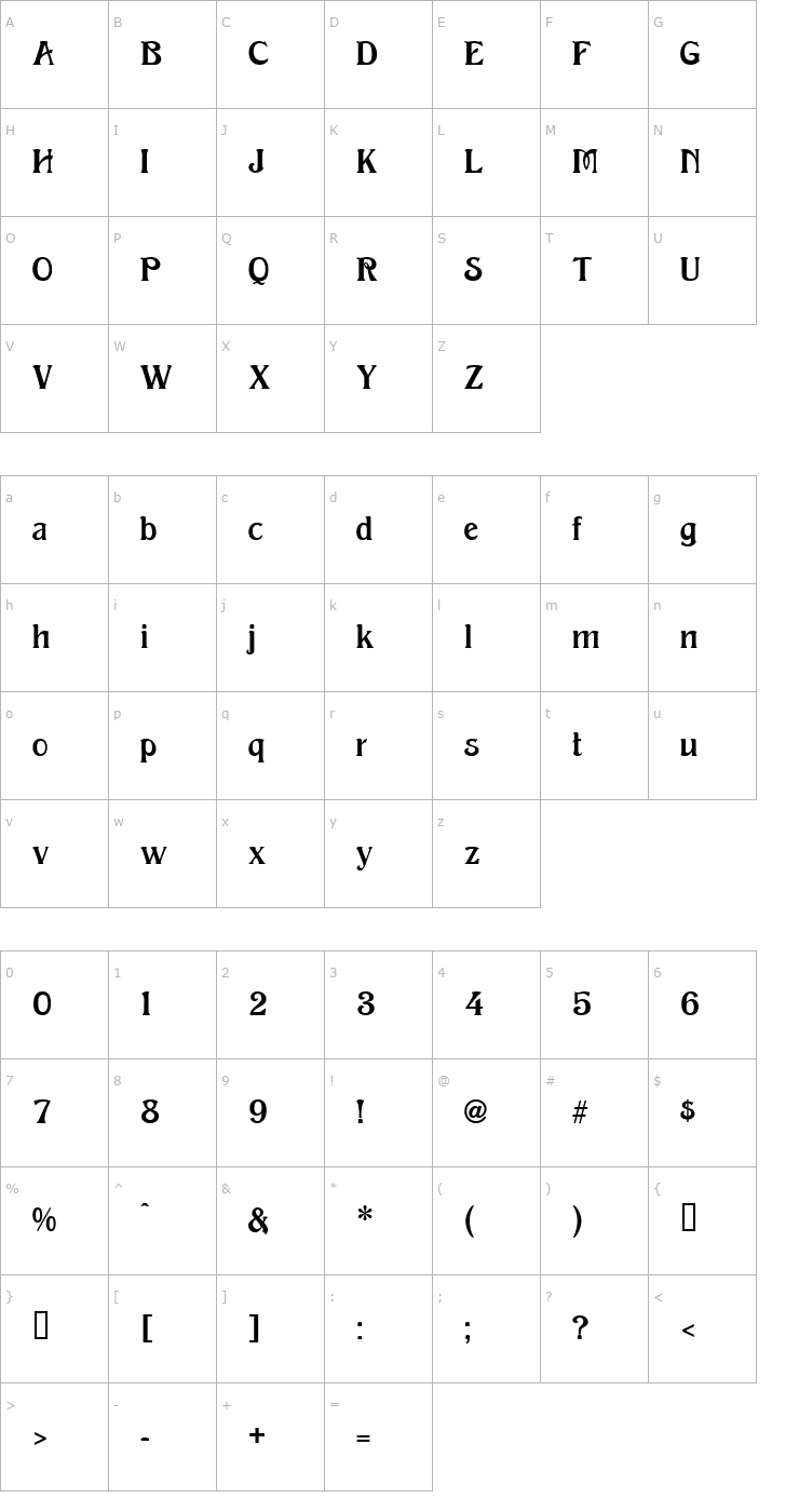 Character Map Excelsior Normal Font