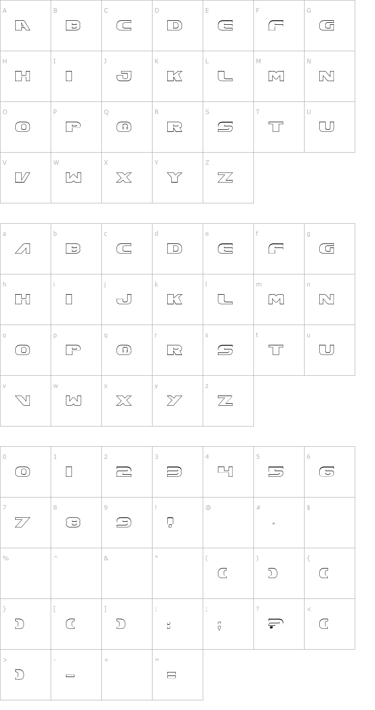 Character Map Excelsior Outline Font