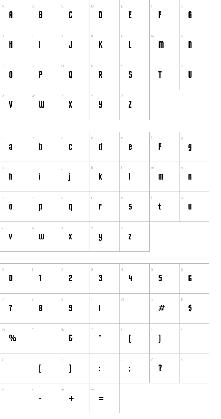 Character Map Excelsior Sans Font