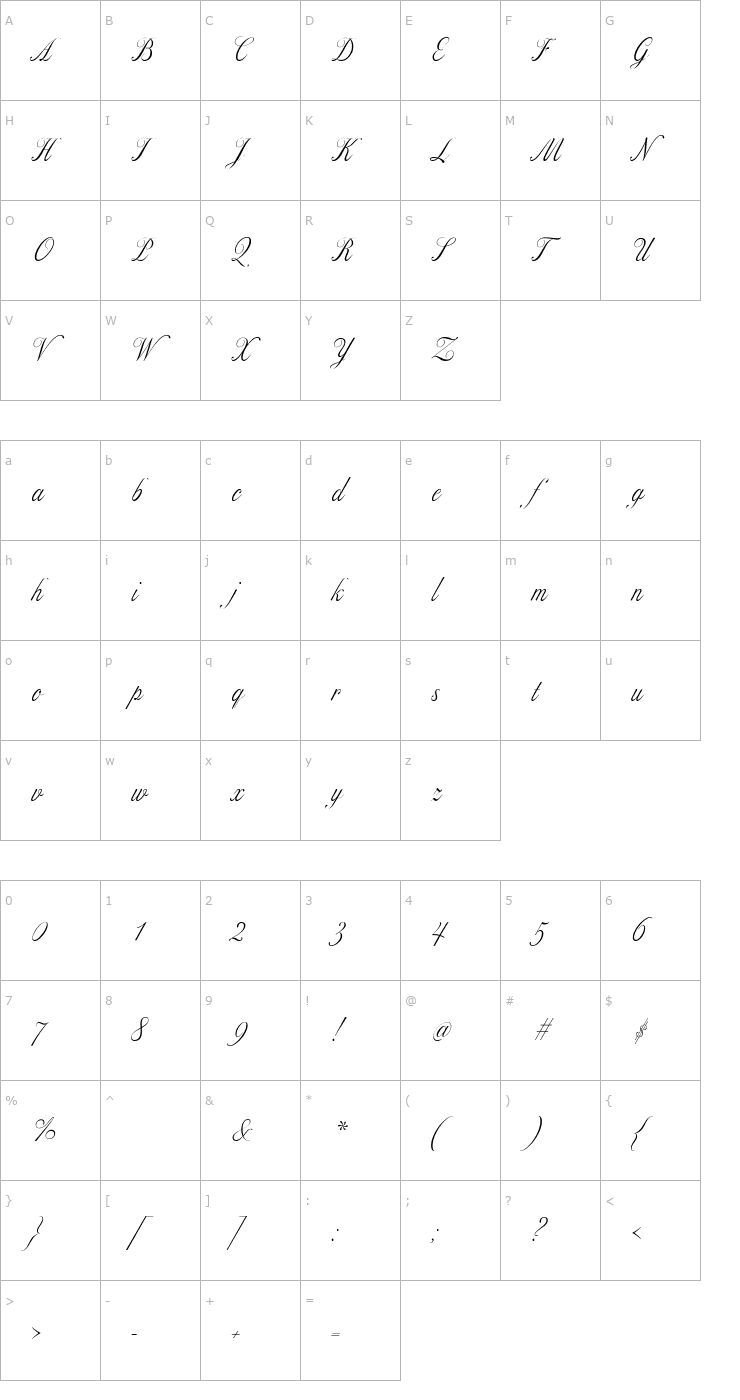 Character Map Excelsior Script Font