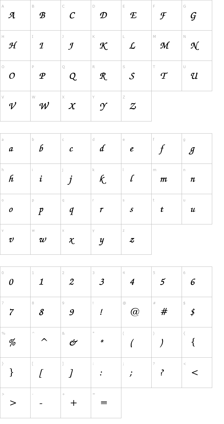 Character Map ExchequerScript Bold Font