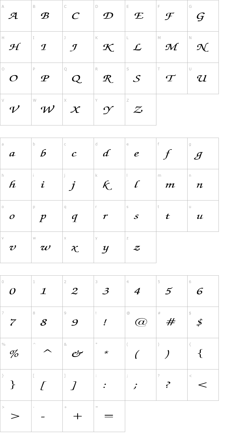 Character Map ExchequerScriptExtended Font
