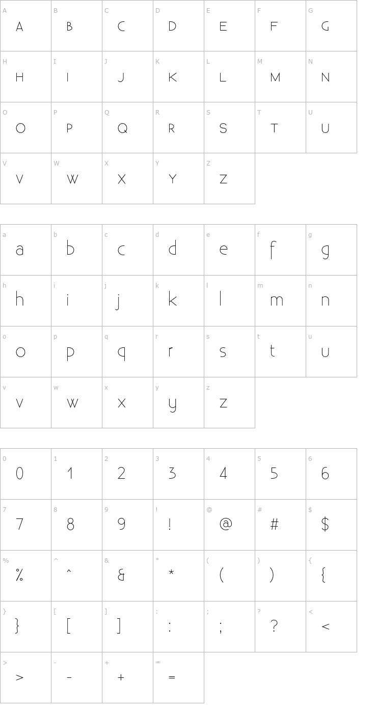 Character Map Existence Unicase Light Font