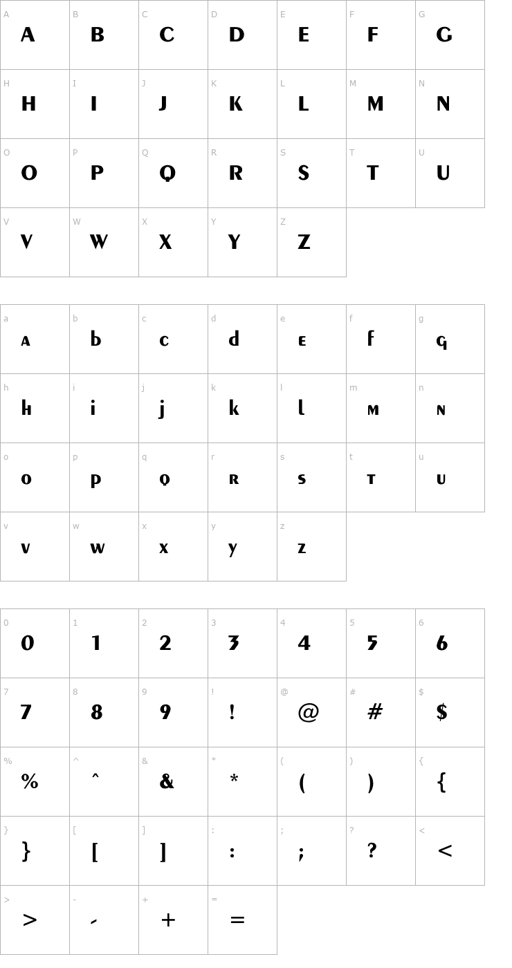 Character Map Exotic-Bold Font
