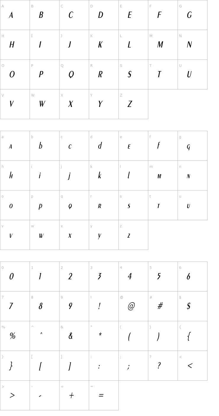 Character Map Exotic-Demi Cn Italic Font