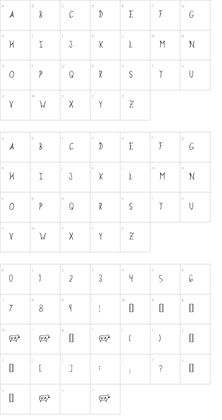 Character Map Exploding Sheep Font