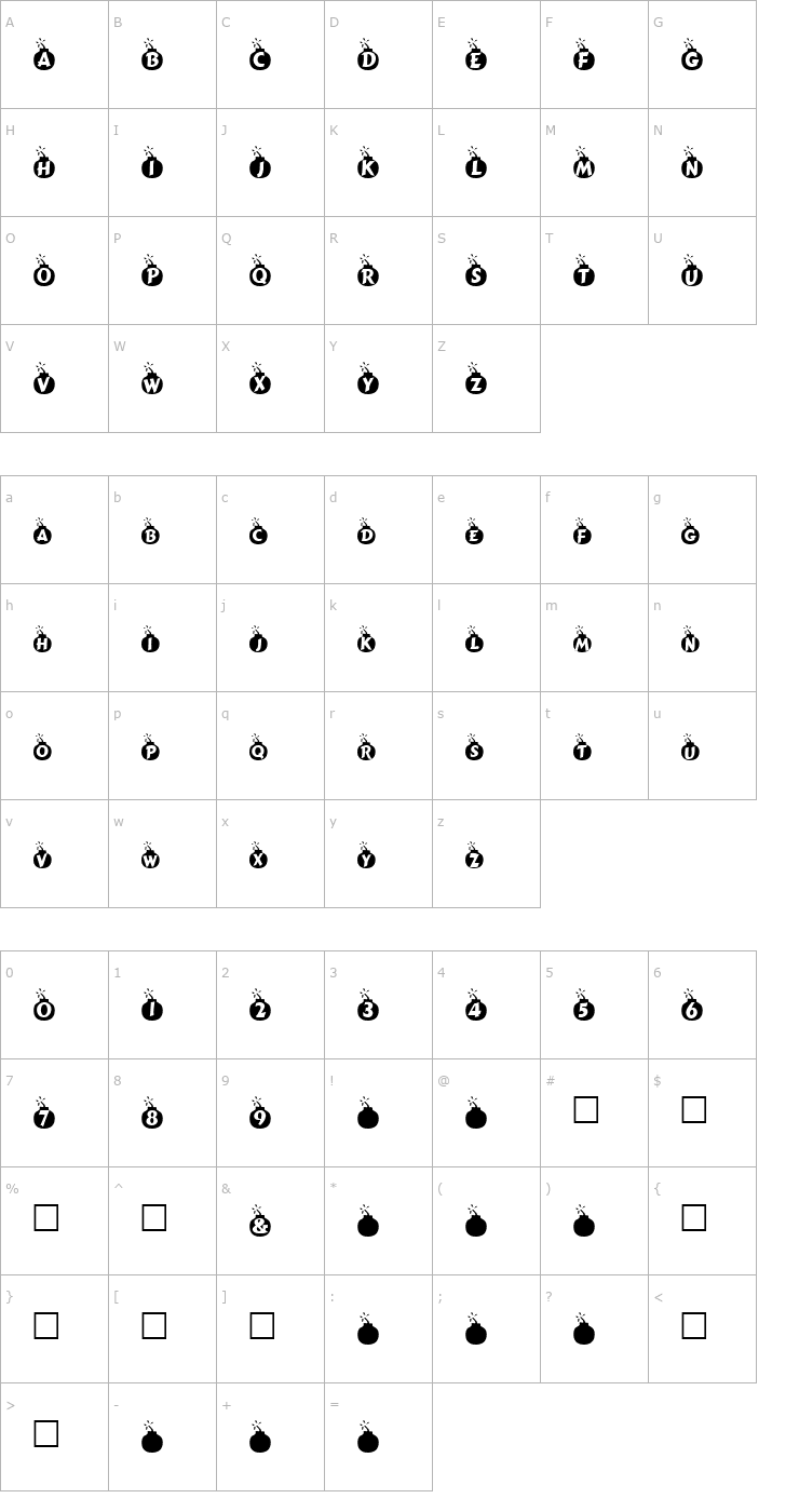 Character Map Explosif Font