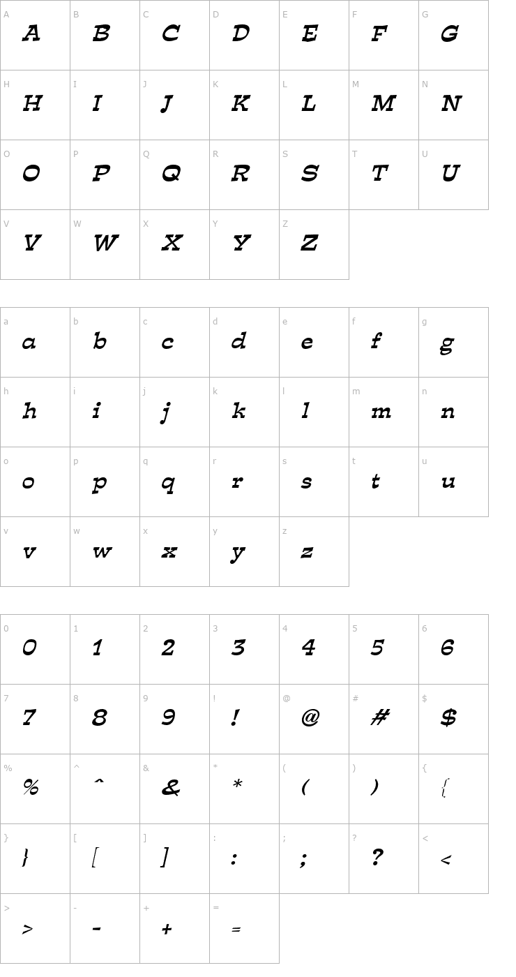 Character Map Expose Thin BoldItalic Font