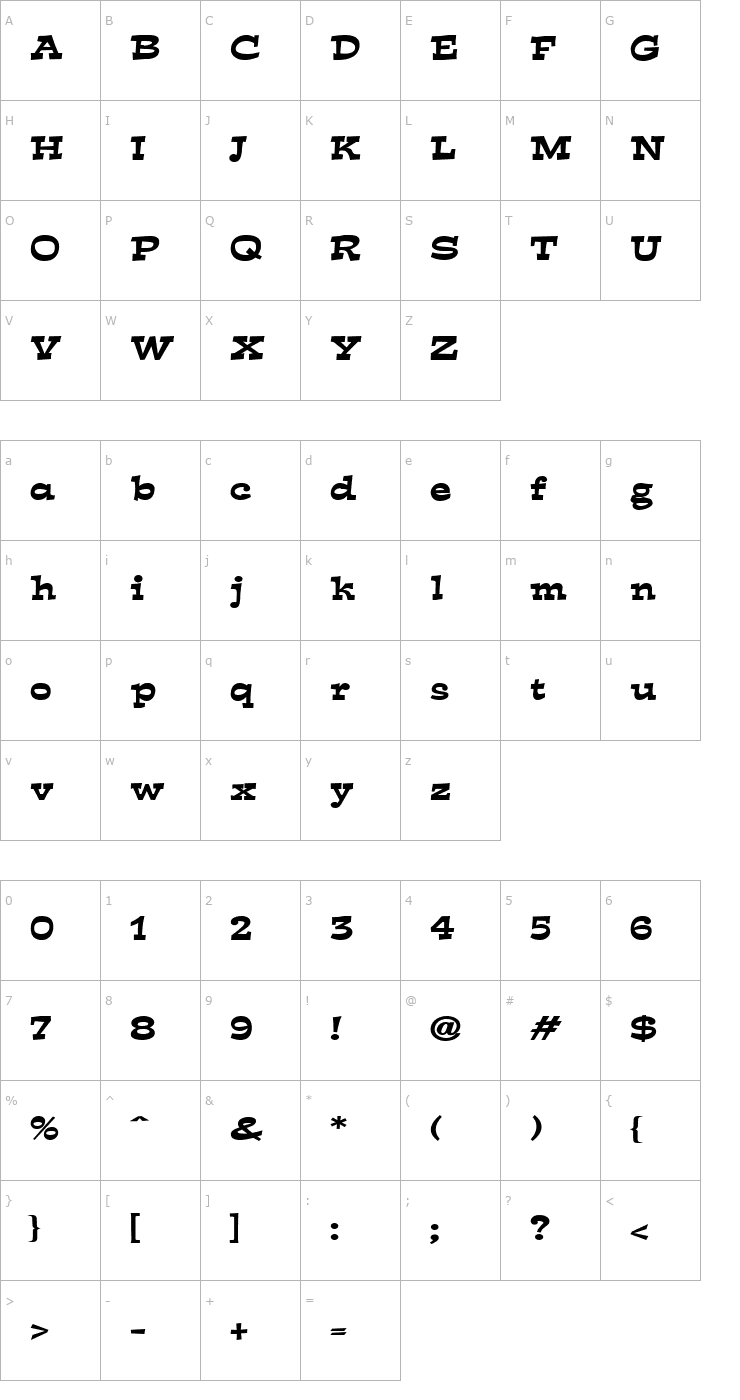 Character Map Expose Wide Bold Font