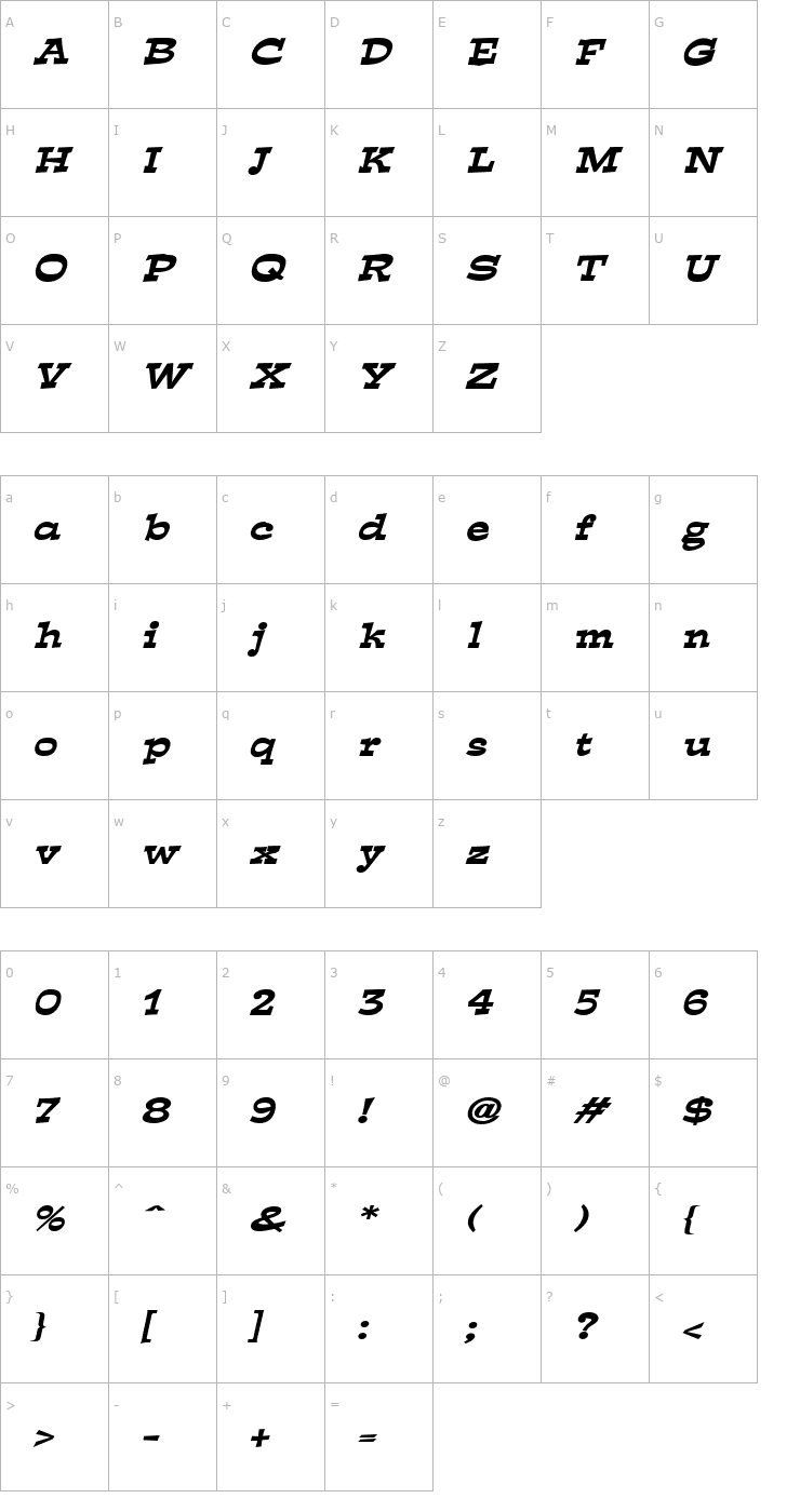 Character Map Expose Wide BoldItalic Font
