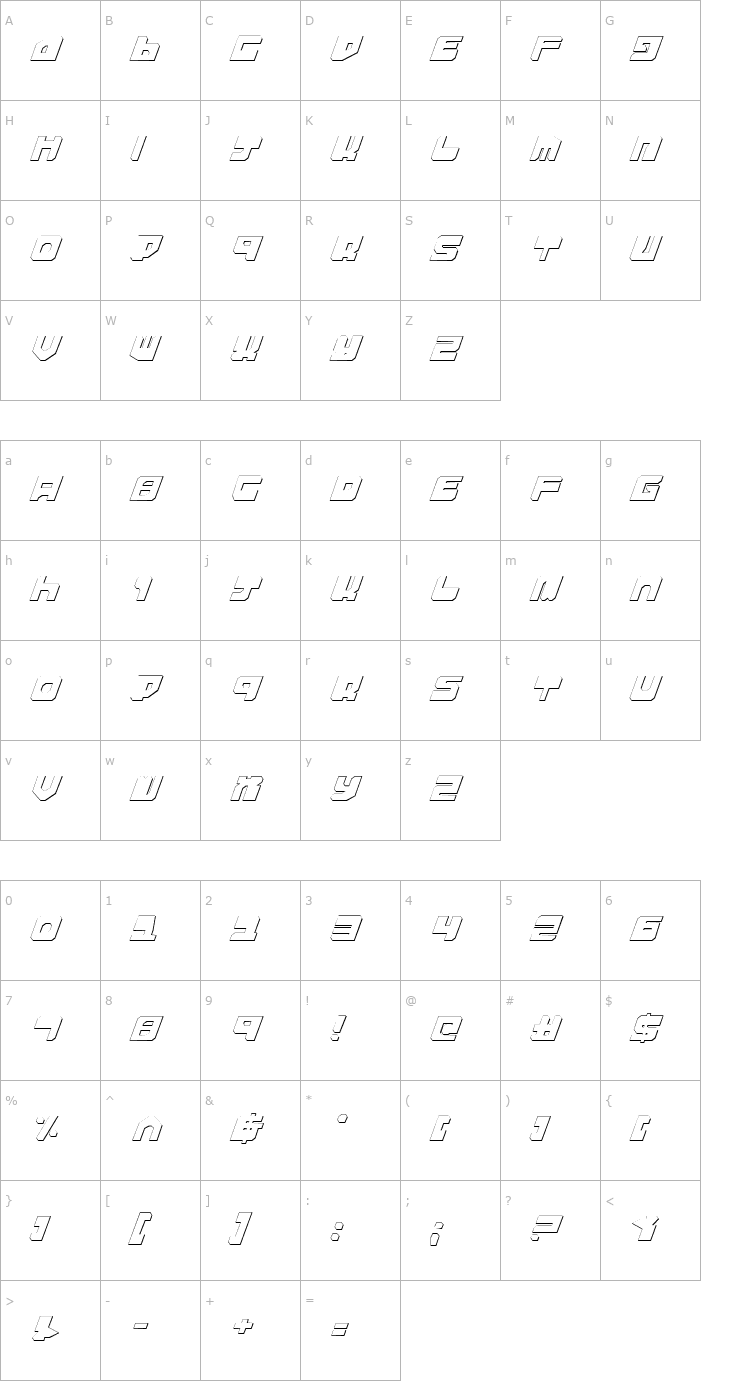 Character Map Extechchop Shadow Font