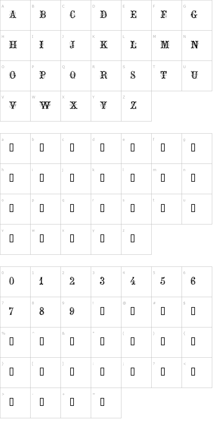 Character Map ExtraOrnamentalNo2 Font