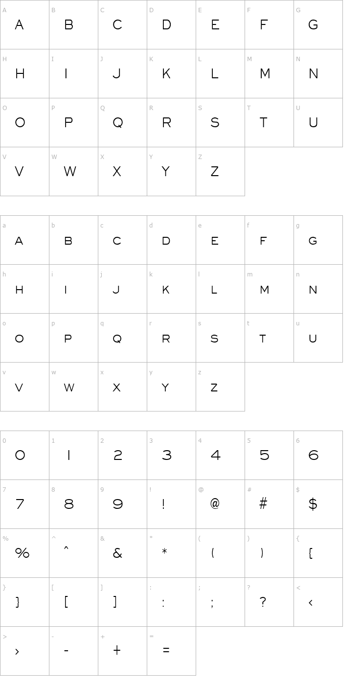Character Map Eye glass Condensed Normal Font