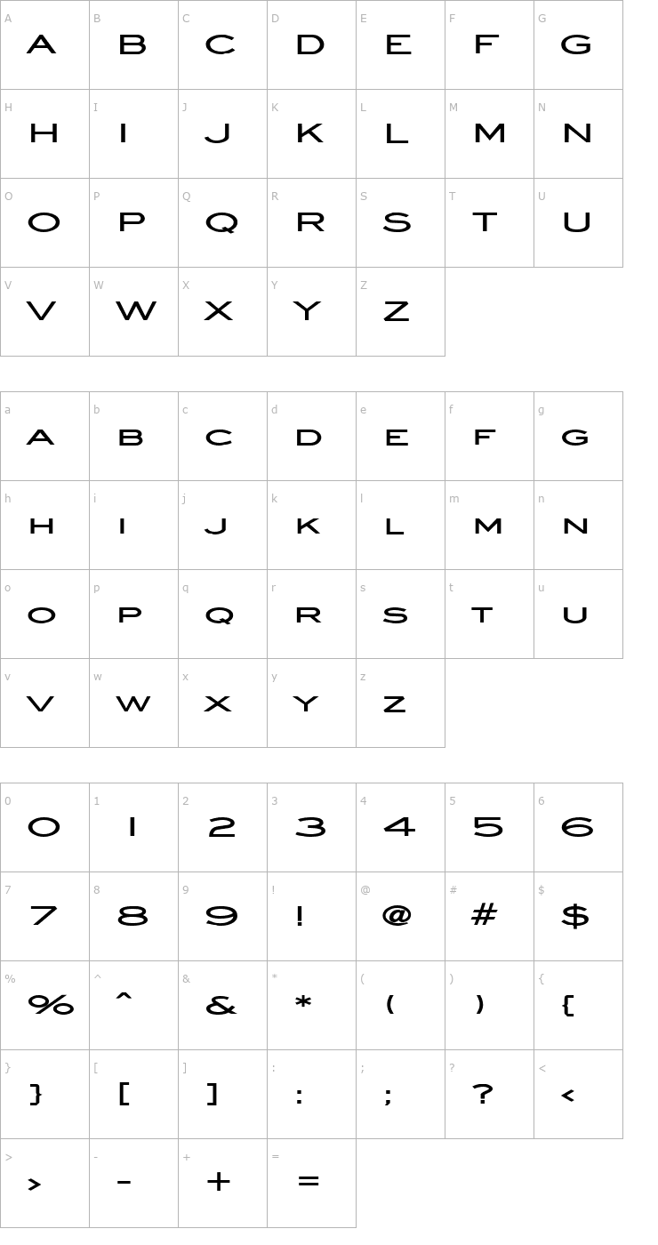 Character Map Eye glass Extended Bold Font
