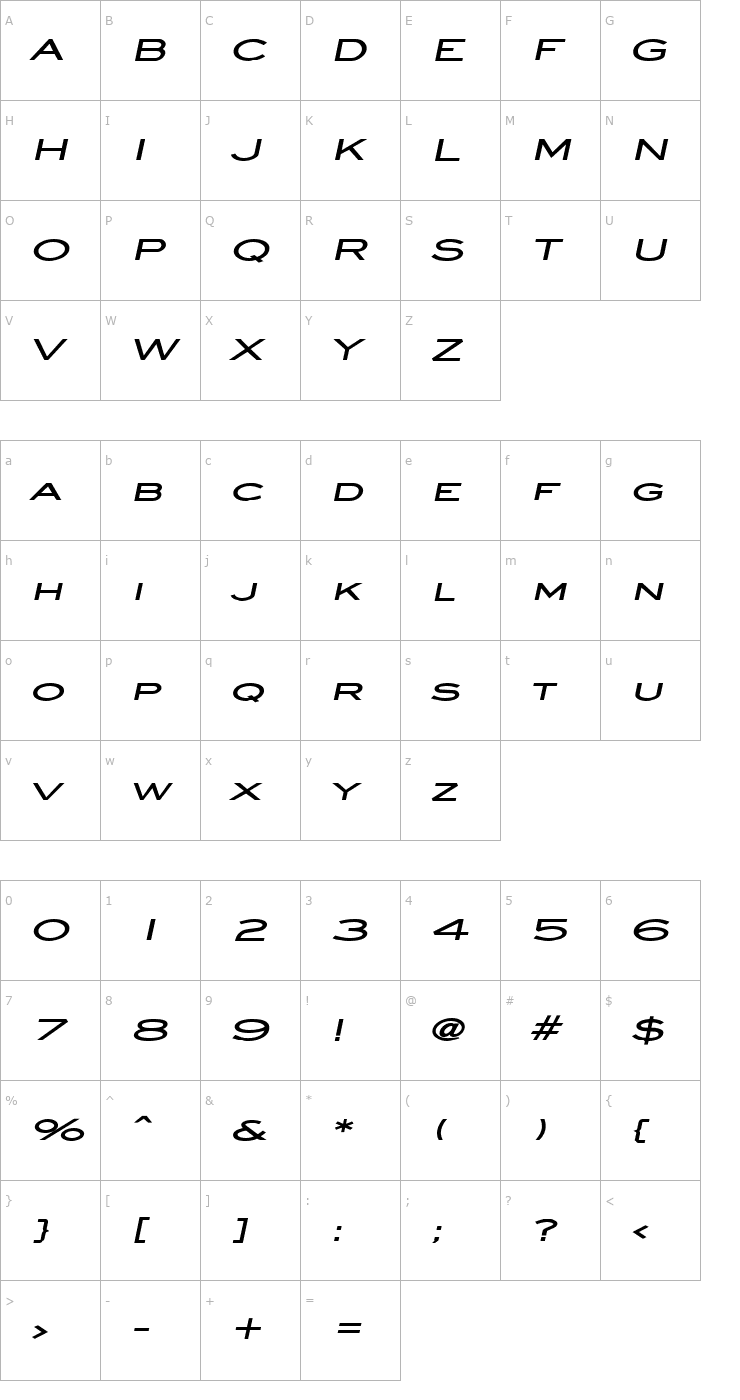 Character Map Eye glass Extended Bold Italic Font