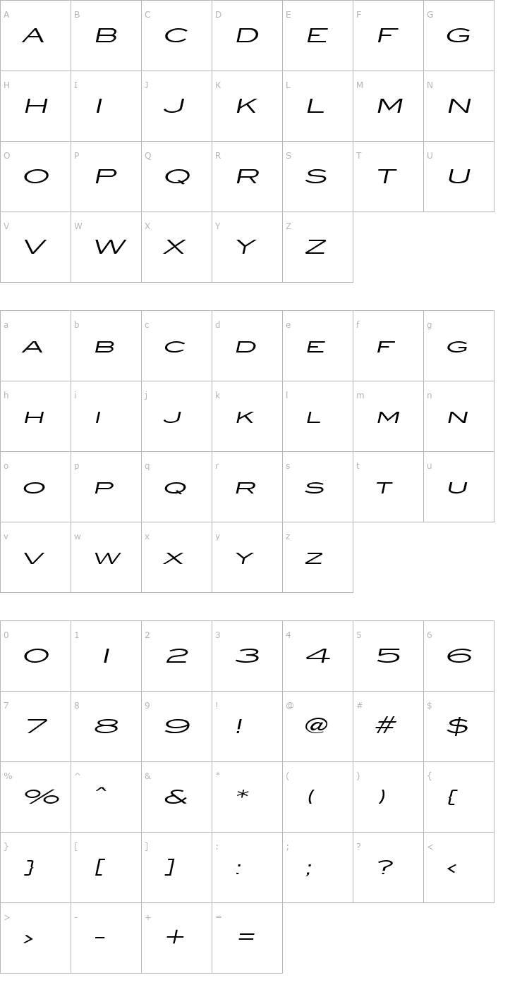 Character Map Eye glass Extended Italic Font