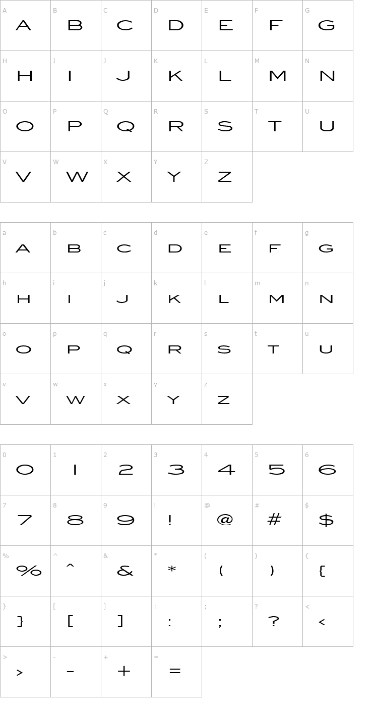 Character Map Eye glass Extended Normal Font