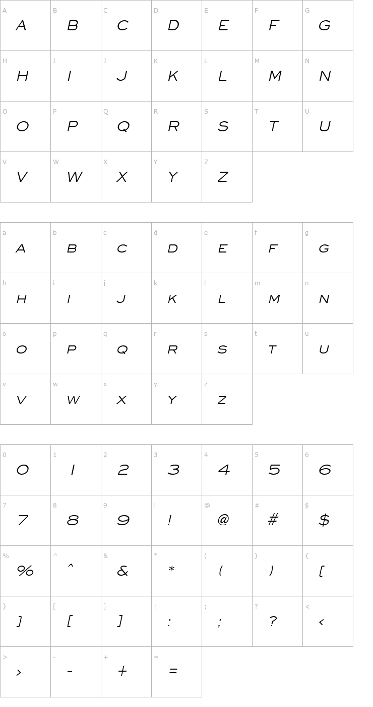 Character Map Eye glass Italic Font