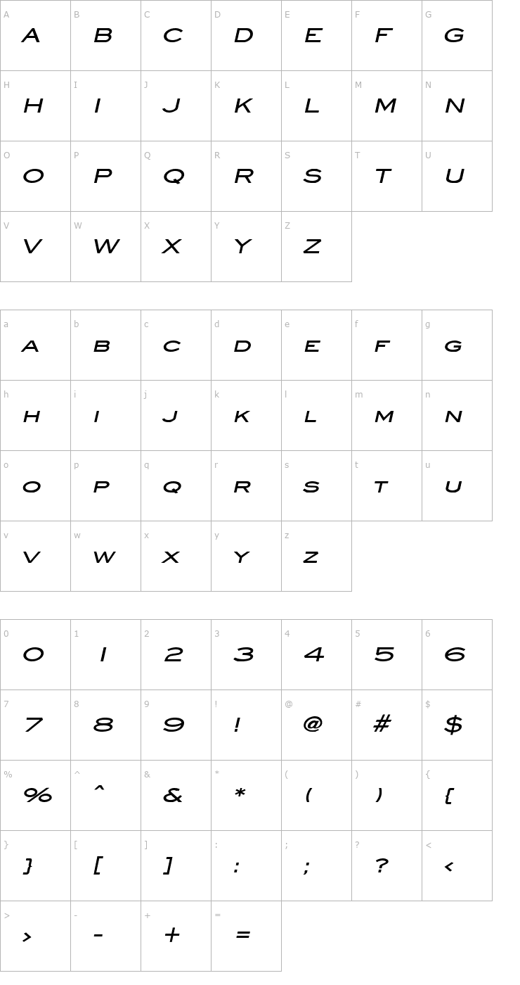 Character Map Eye glass Wide Bold Italic Font