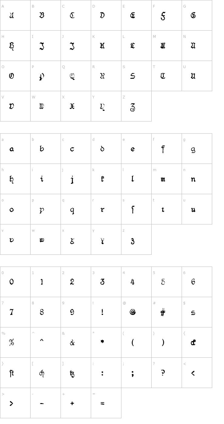 Character Map F25 BlackletterTypewriter Font