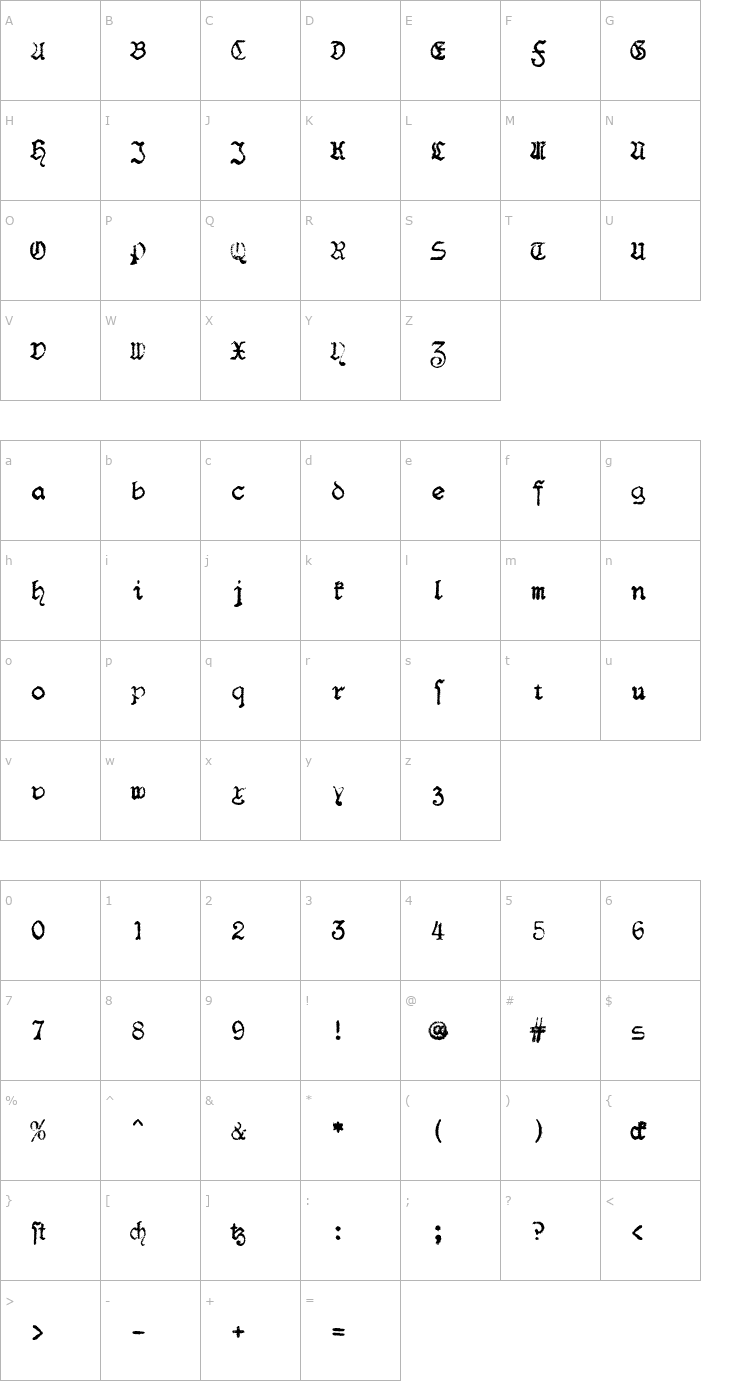 Character Map F25 BlackletterTypewriter OTF Font