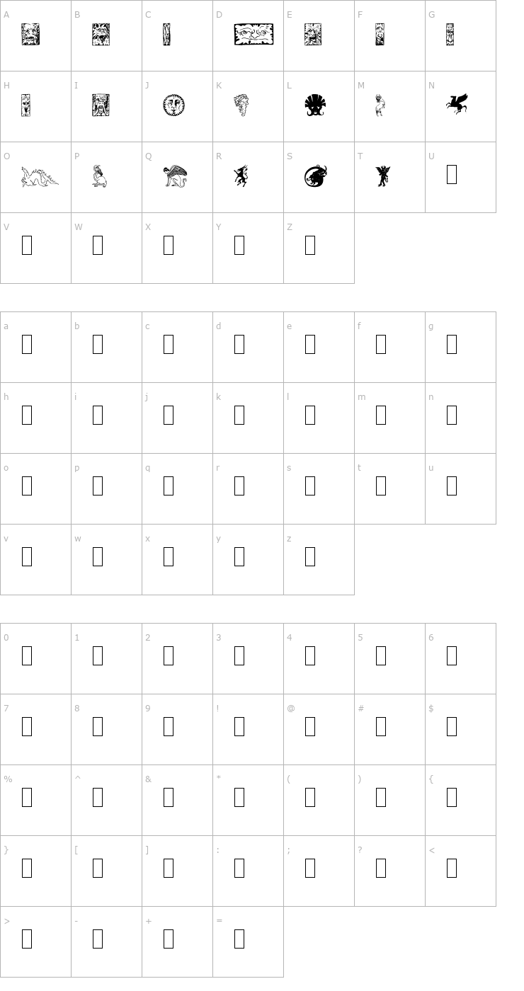 Character Map Fabeldyr 1 Font