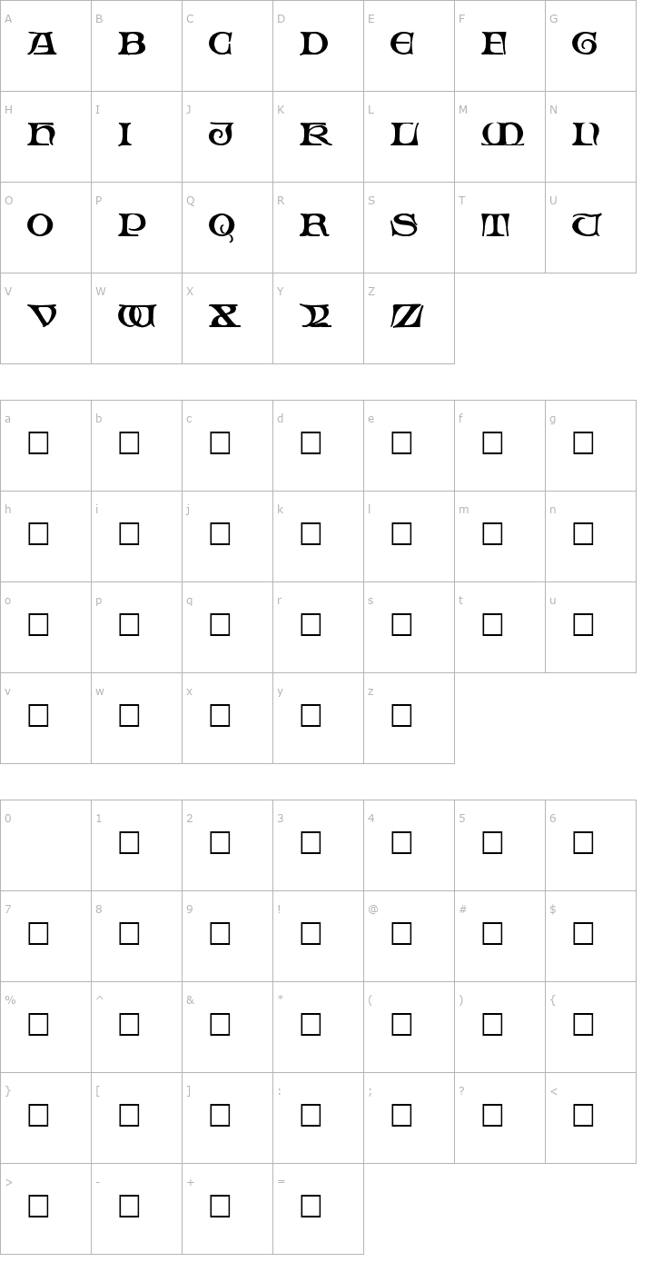 Character Map Fabliaux Regular Font