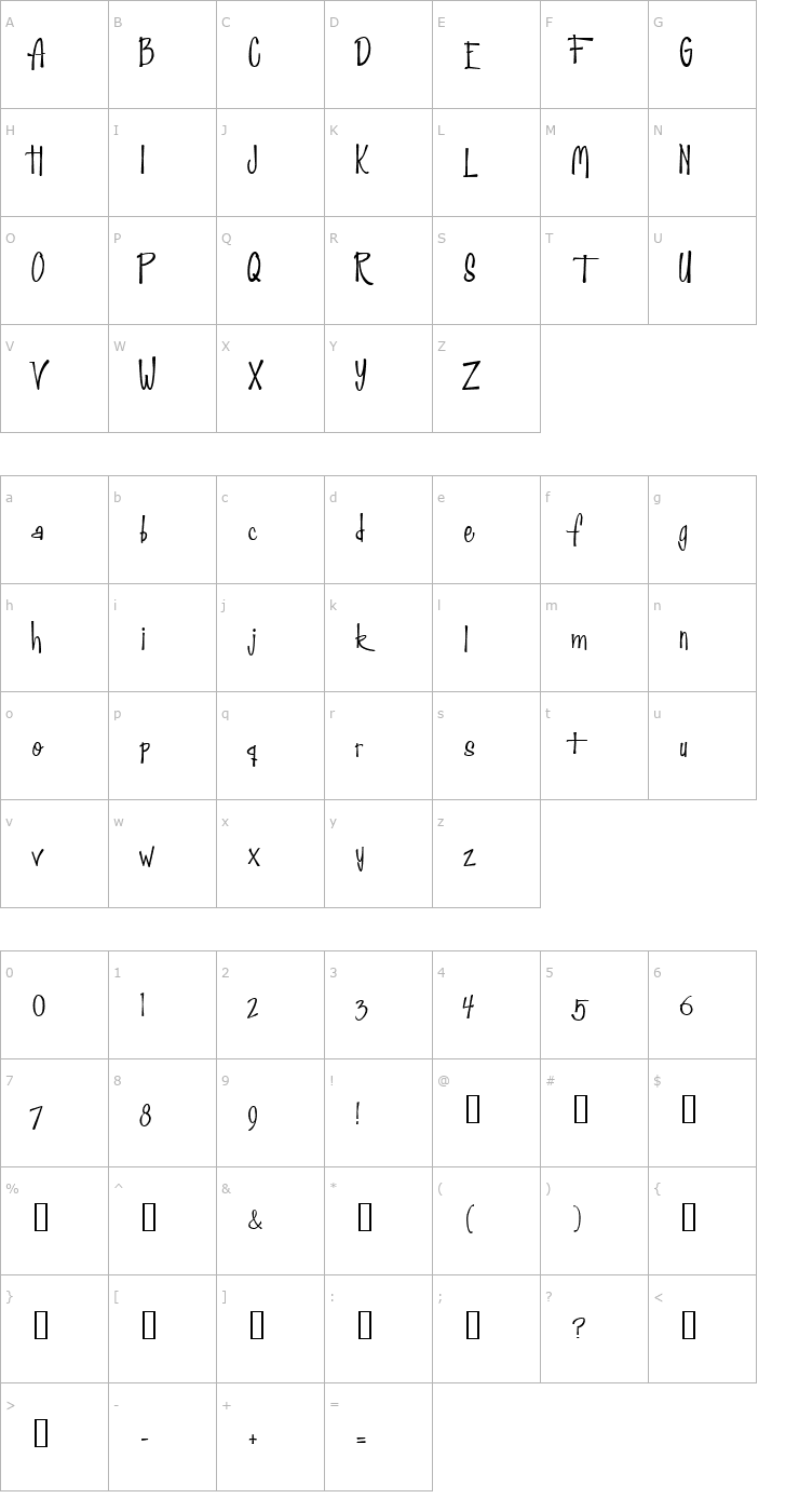 Character Map Fabulous 50s Normal Font