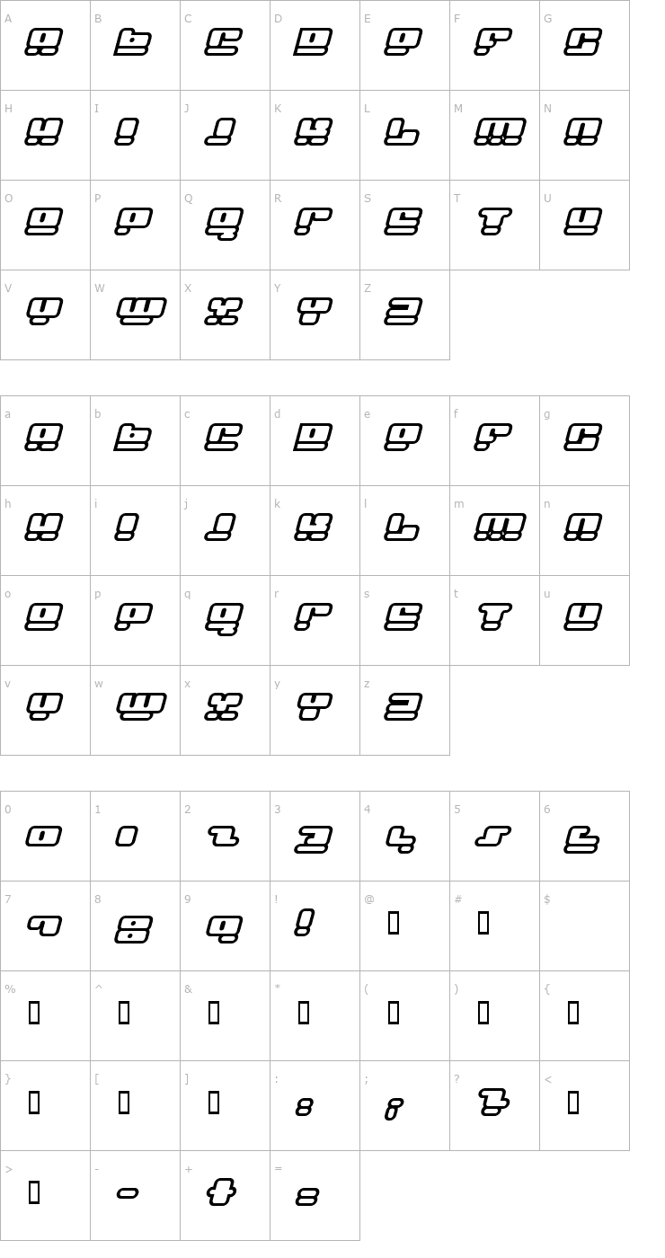 Character Map Face plant hollow 2 Italic Font