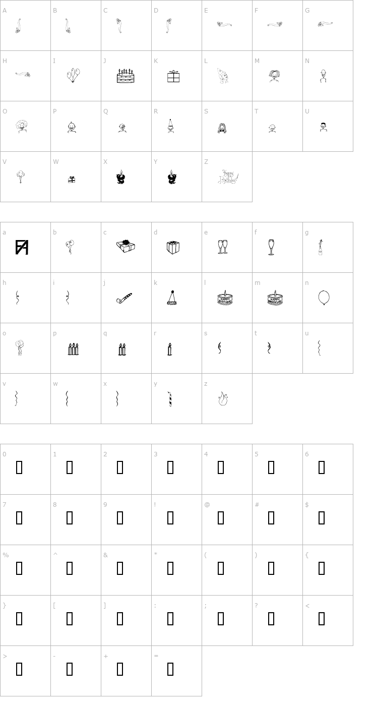 Character Map FAD Omega Birthday Bats Font