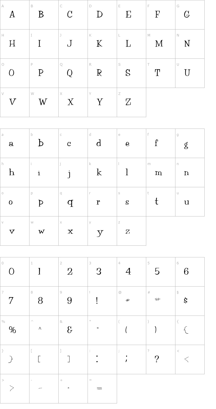 Character Map FairChild85 Regular ttext Font
