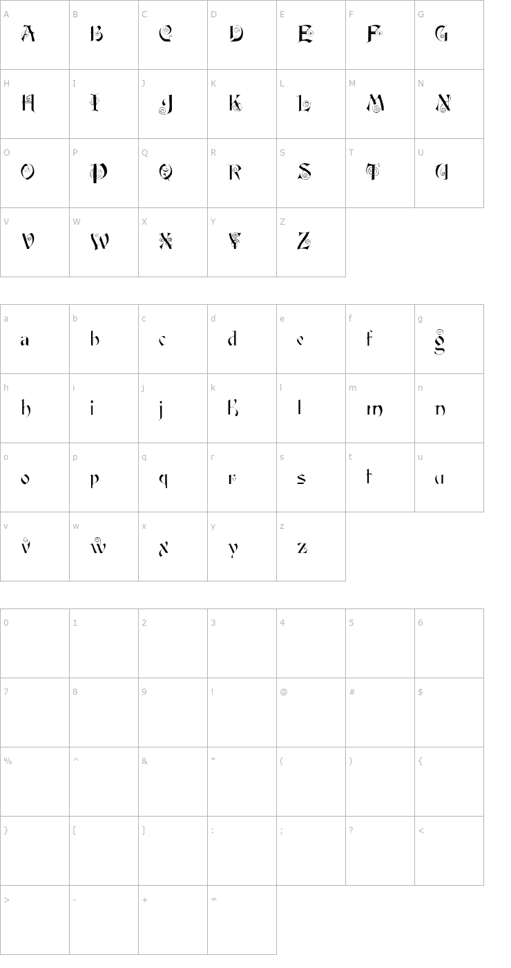 Character Map FairyScrollDisplay Font