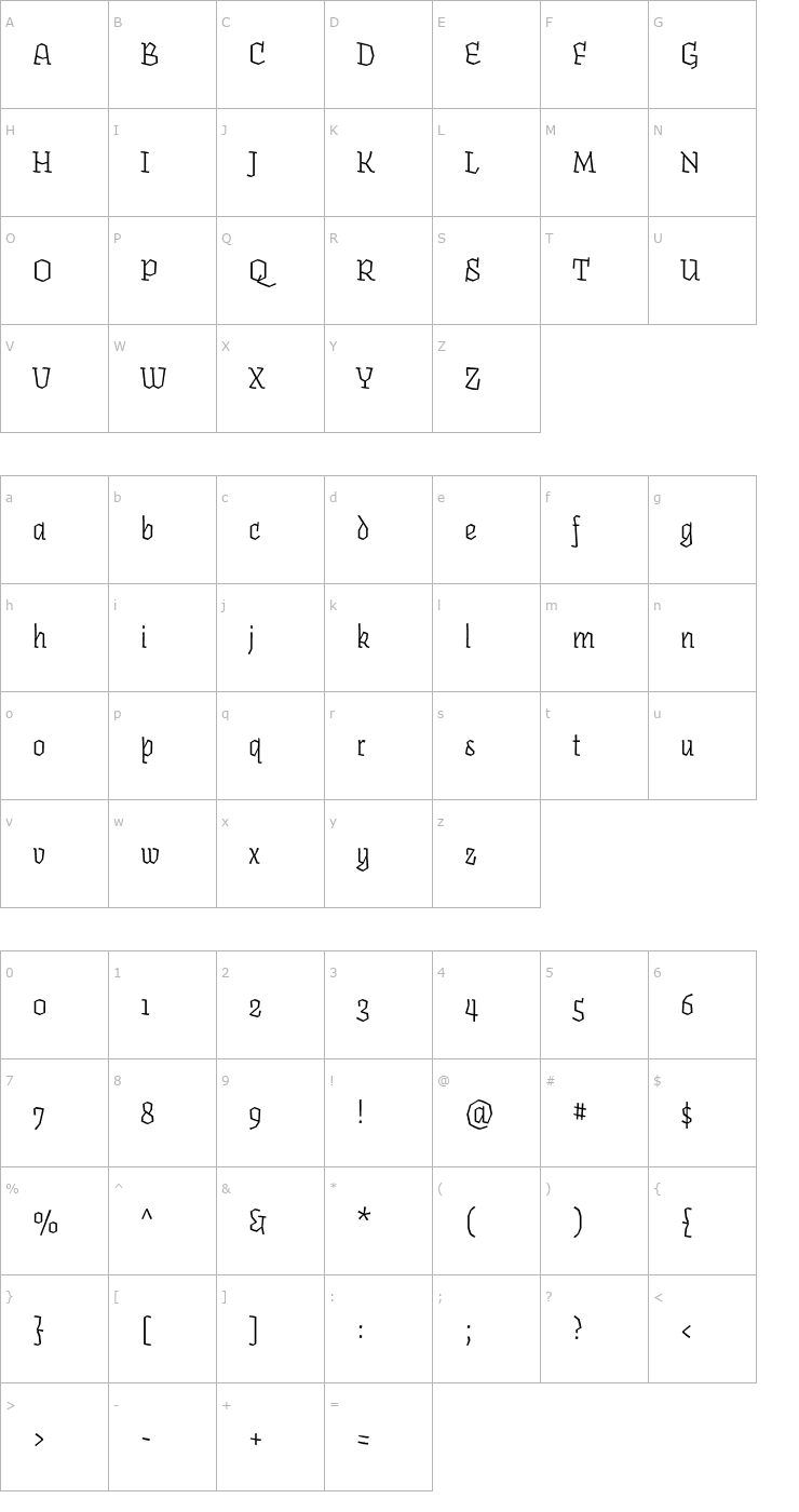Character Map Fakir-Italic Font