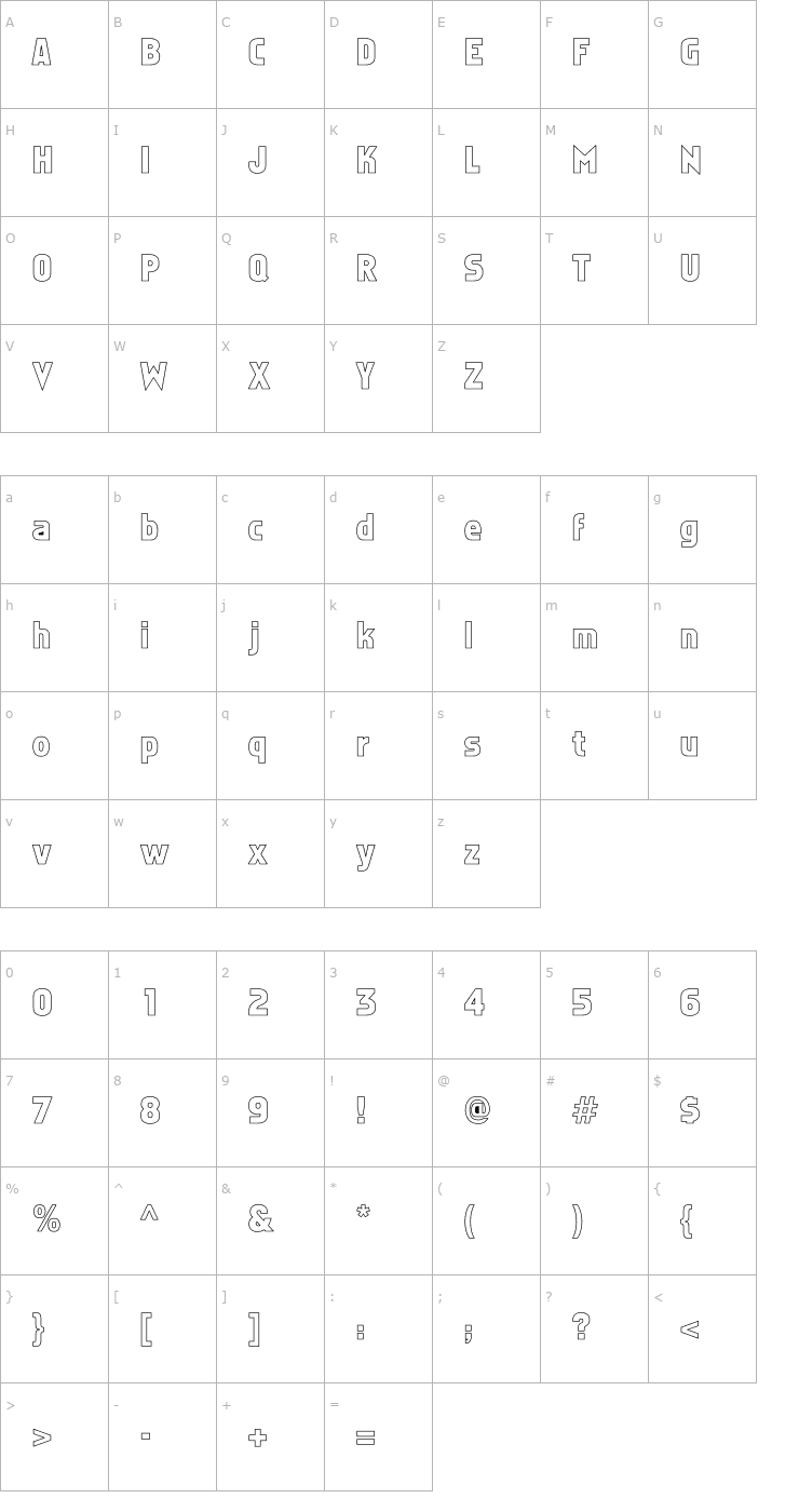 Character Map Faktos Hollow Font