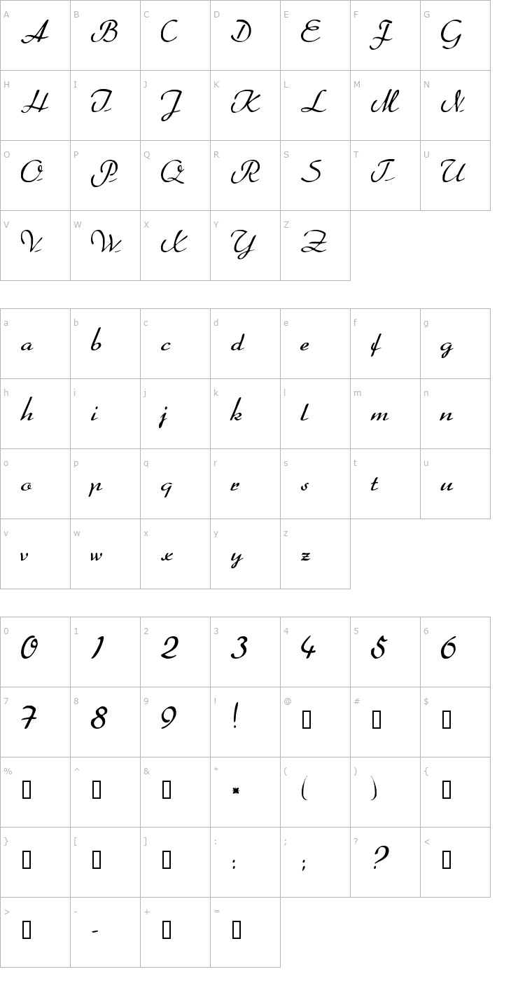 Character Map FalironScriptSSK Font