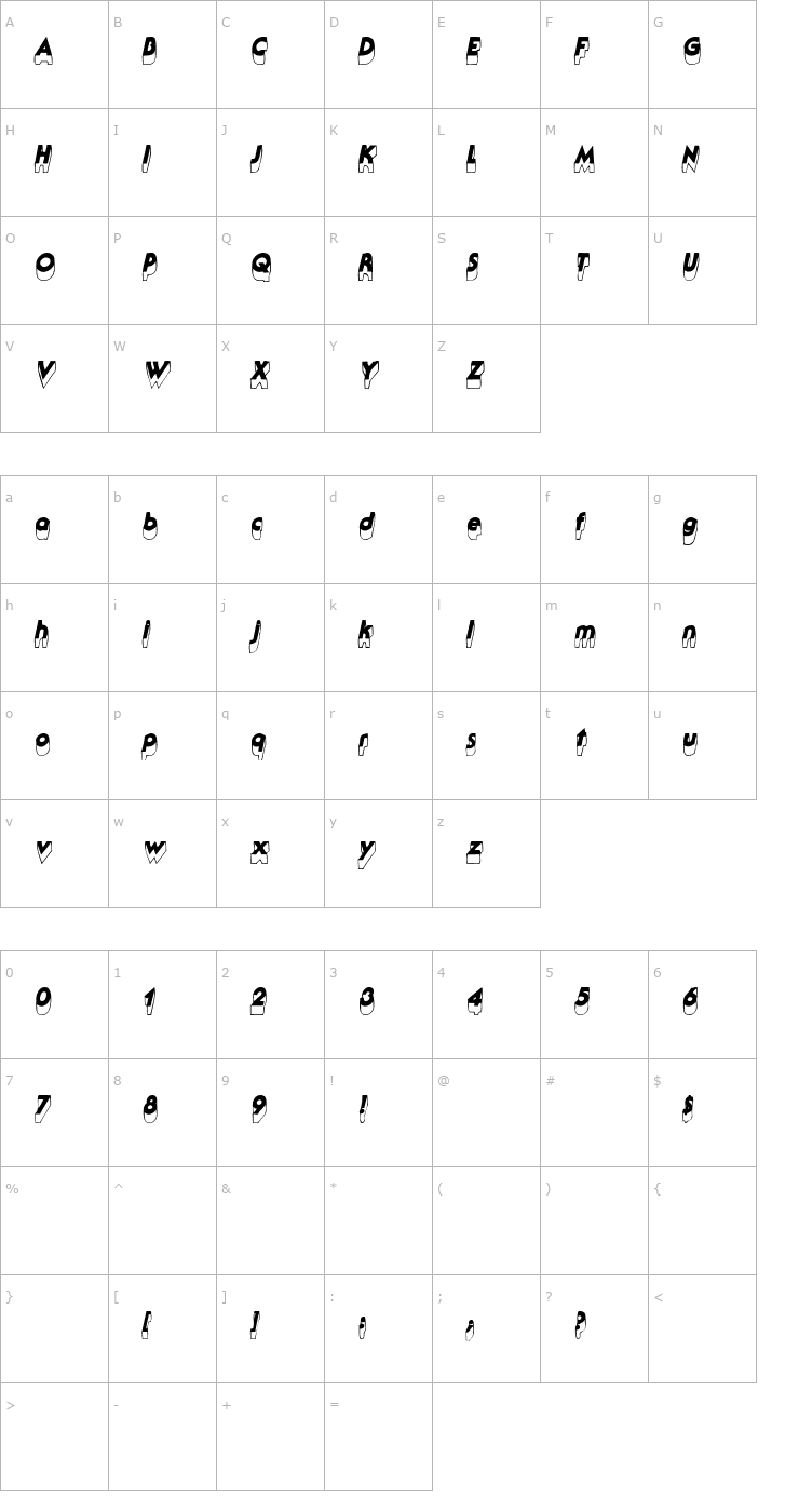 Character Map Falkville3D Italic Font