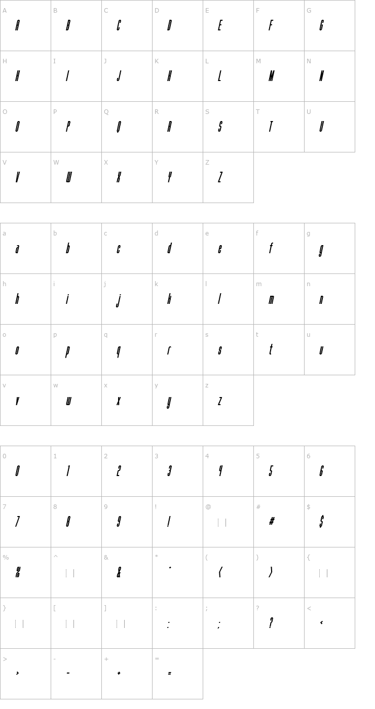 Character Map Fanatique-BoldOblique Font