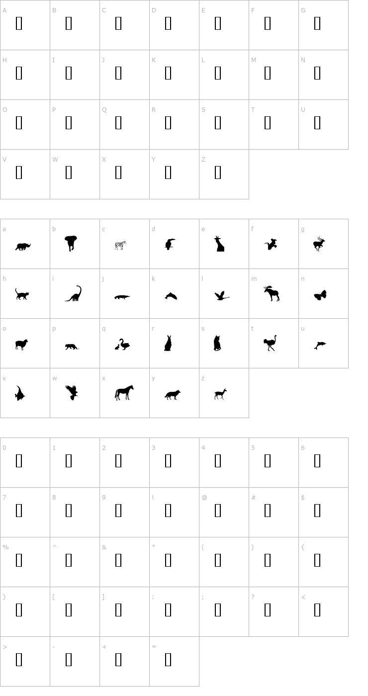 Character Map Fantas Animals Font