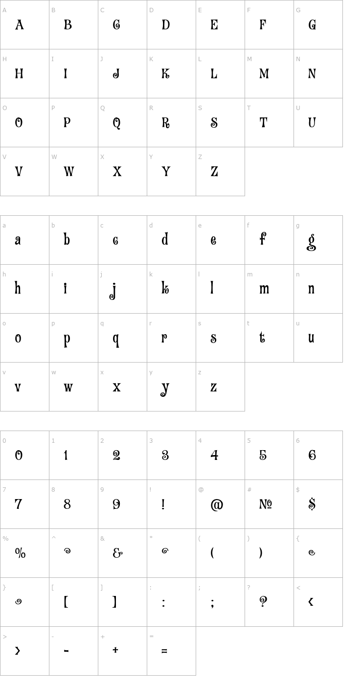 Character Map Fantini Font