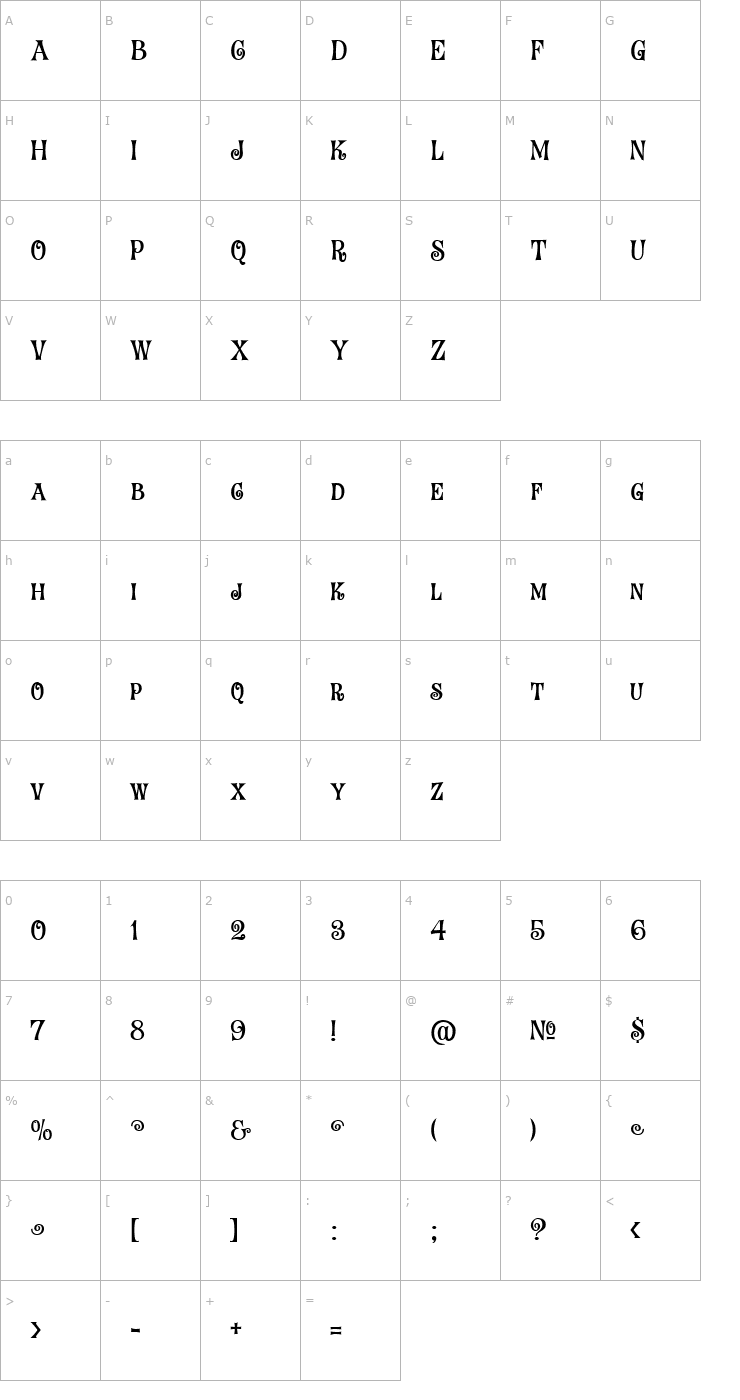 Character Map Fantini SC Font