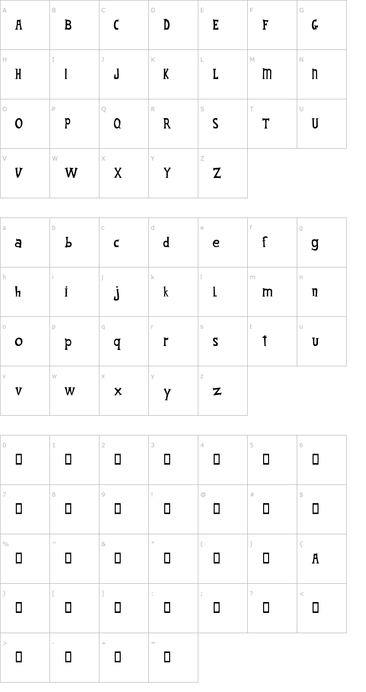 Character Map Fantique Four Font